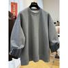 Damen Chic Samt Patchwork Zweiteiliger Look Sweatshirt: Gemütliches, Entspanntes Herbst-/Winter-Oberteil mit Rundhalsausschnitt