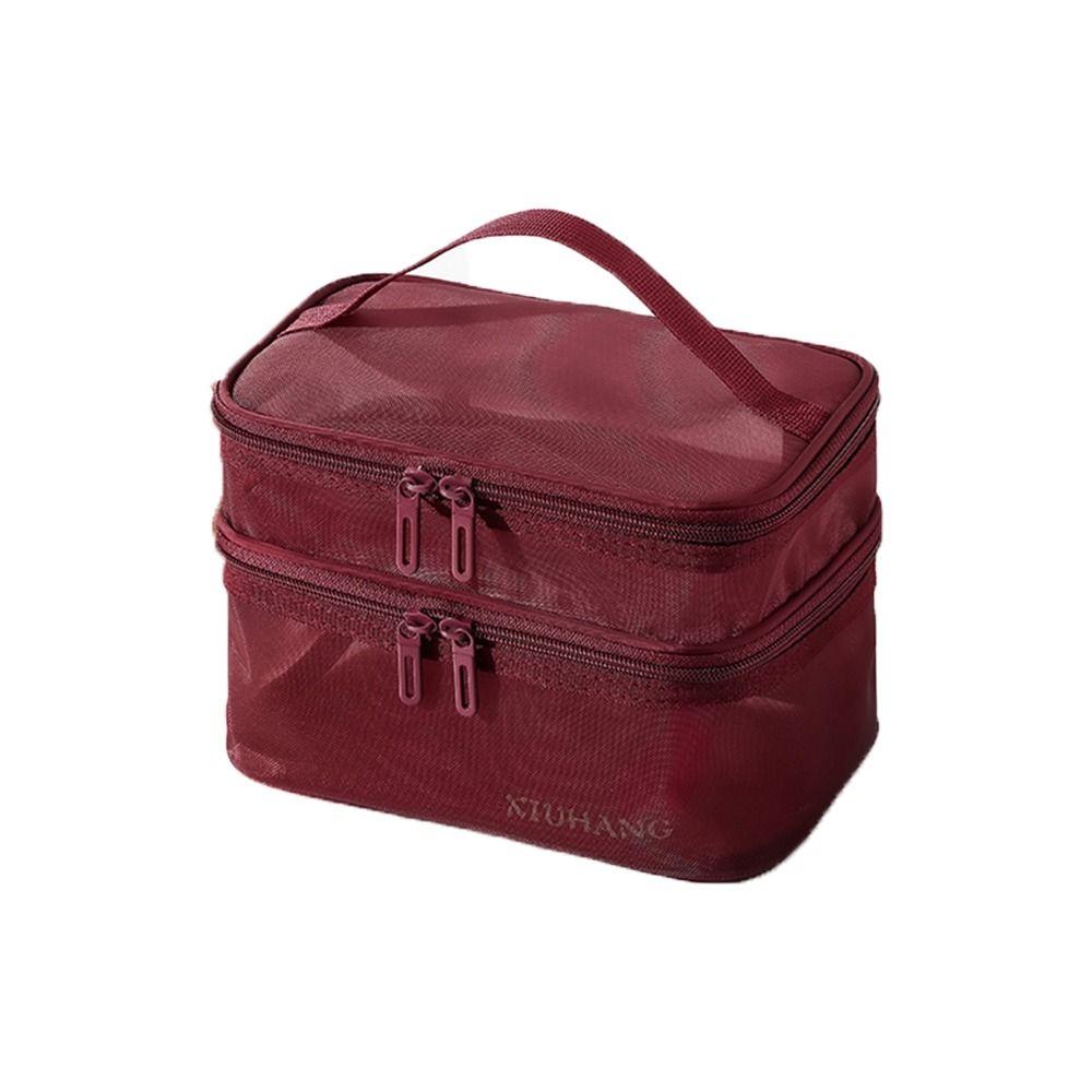 Double Layer Large Capacity Korean Storage Bag Toiletry Bag Zipper Makeup Bag Women Cosmetic Bag