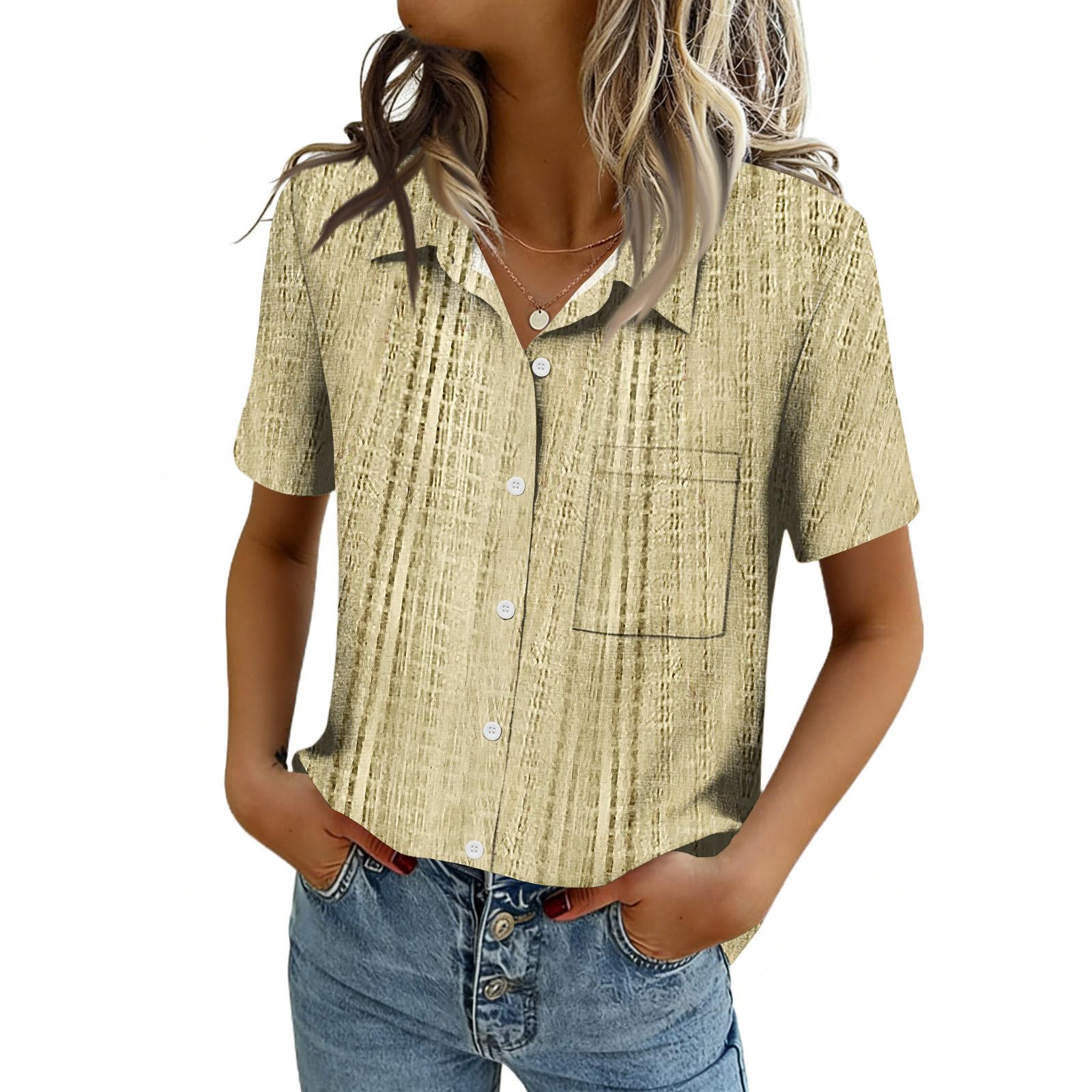 

Women Blouses Short Sleeve Button Down Shirts Business Casual Dressy Work Tops Summer Spring Clothes S жовтий