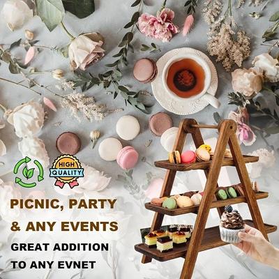3 Tier Serving Tray Three Tiered Cupcake Stand Rectangle Serving Platter Wooden Tiered Tray Party Serving Brown Decorative Tray