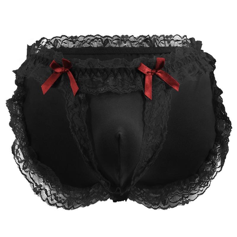 Sissy Lingerie Lace Trim Briefs Men'S Bugle Pouch Panties Crossdressers Sexy Bikini Underpants For Girly Femboy Male Sleepwear