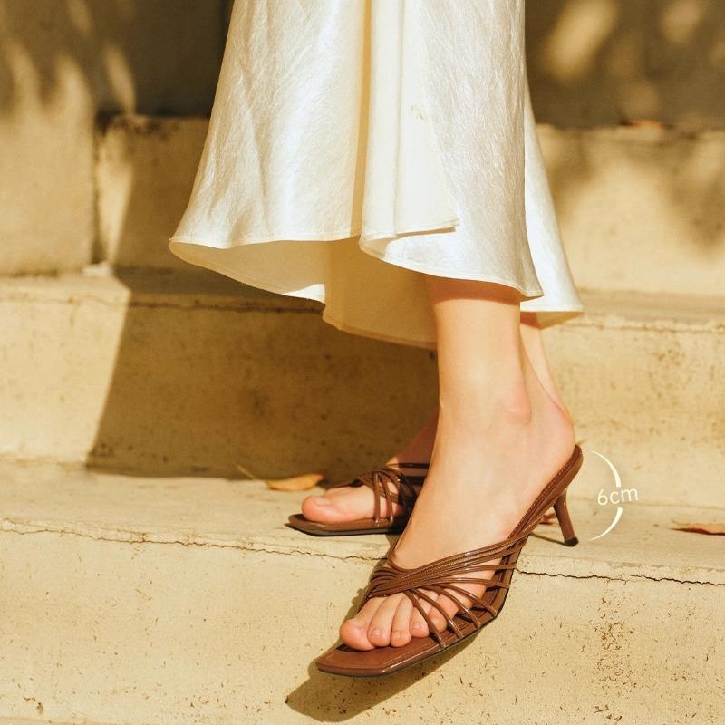 Fashion Square Head Cross Strap High Heel Sandals for Women New Style Temperament Stiletto Open Toe Roman Sandals for Outdoor Wear