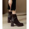 Fashion Comfortable Leather Thick Bottom Rough Heel Spliced Tube Fashion Boots Women's Autumn/winter Style Zipper Matte Heel Boots