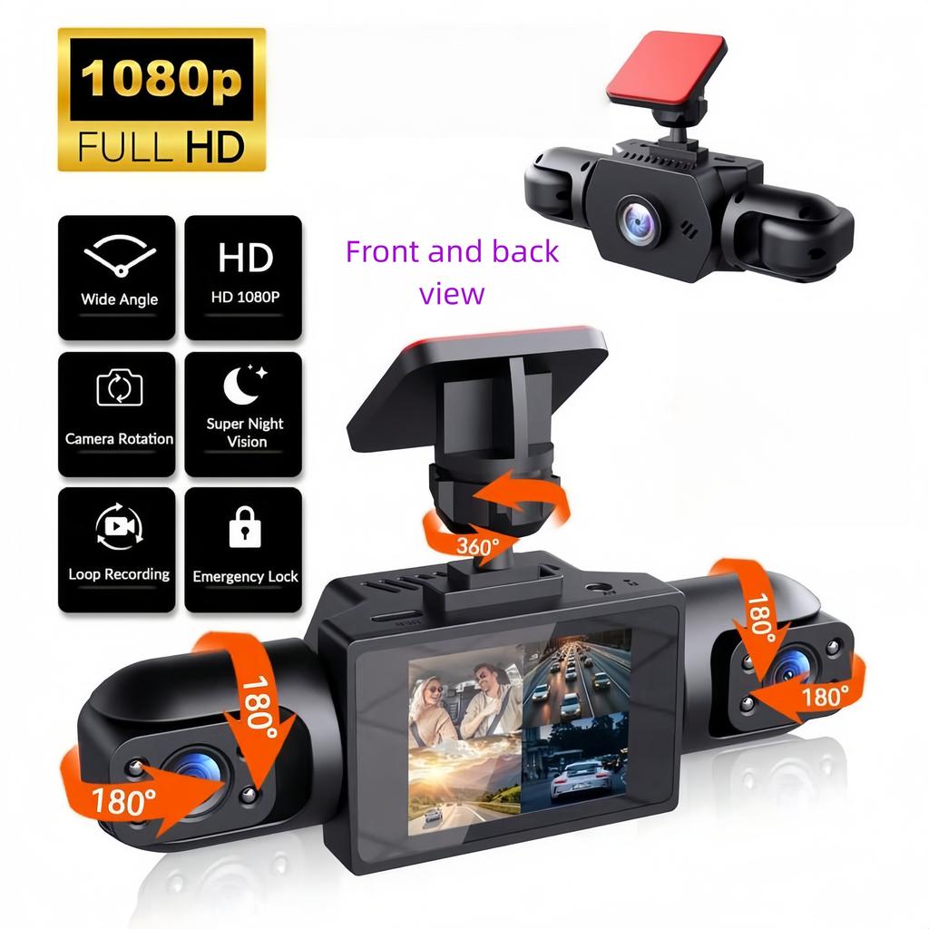 3/4-Lens 360° Panoramic Dash Cam, IR Night Vision, Auto Loop Recording, G-Sensor Motion Detection, 12H/24H Continuous Recording