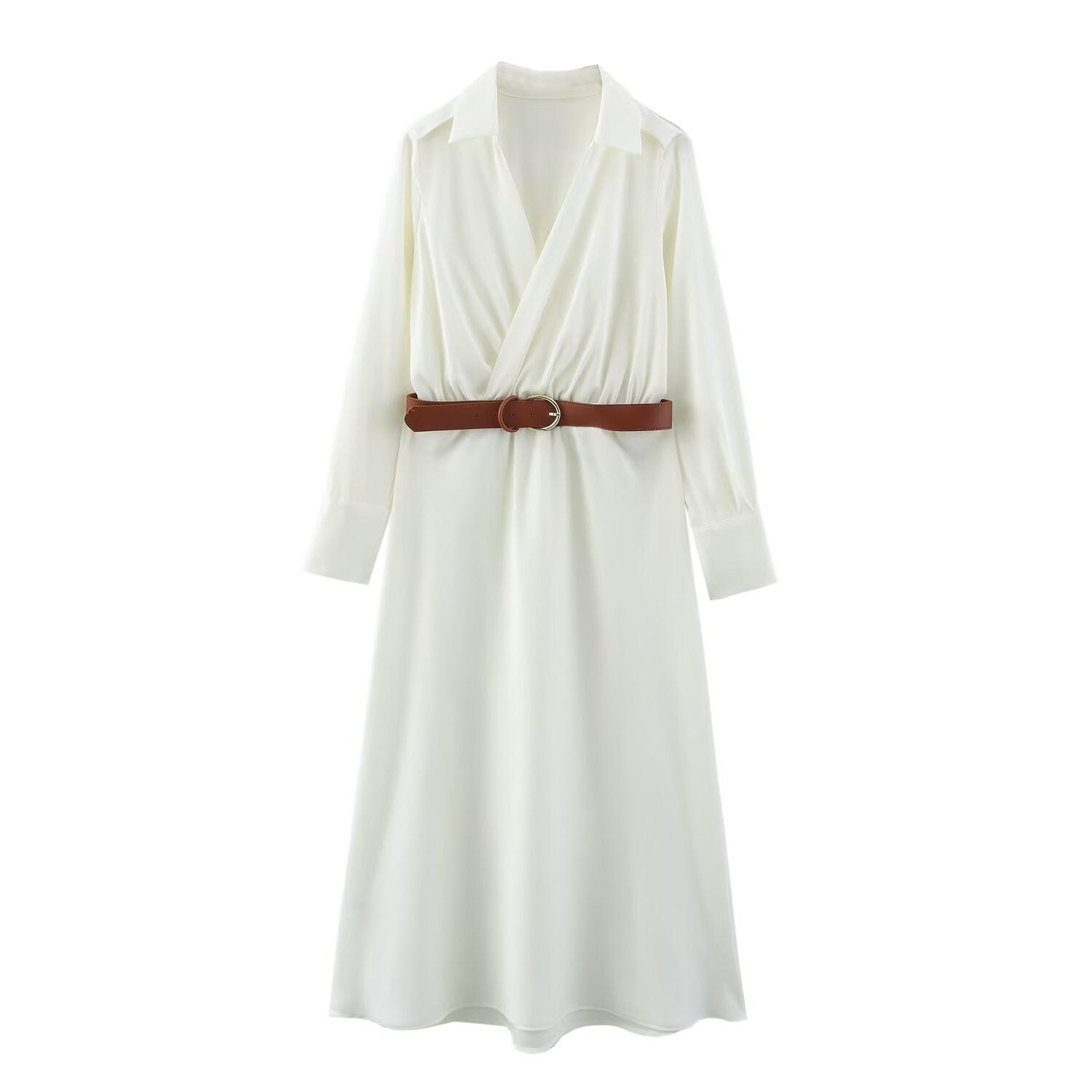 

TAOP&ZA Women s Summer Silk Satin Long Sleeve Dress with Belt Extra Small