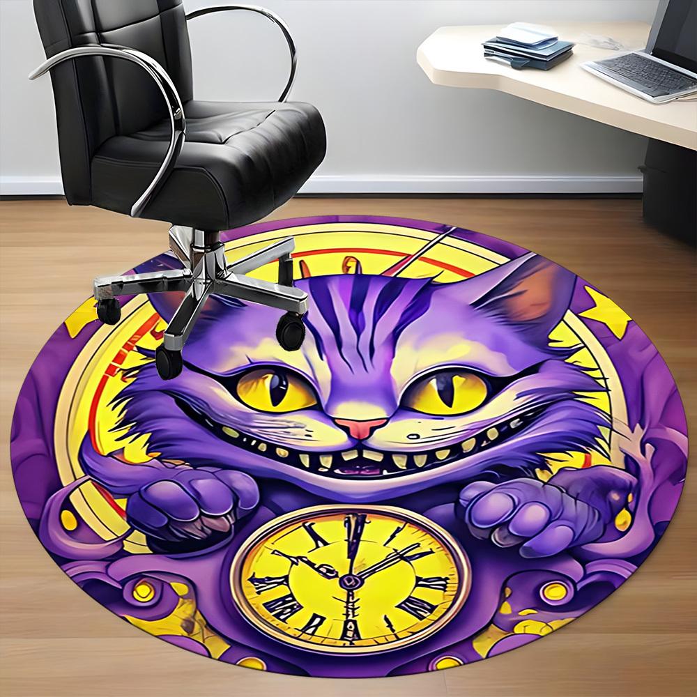 1pc Cat Clock Office Round Area Rug, Mat Suitable For Office, Under Office Chairs Bedroom Living Room Home Decor, Room Deco