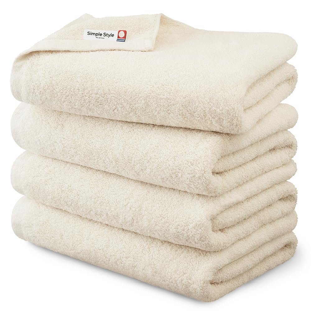 Iris Ohyama 100% Cotton Imabari Towel High Density Volume Touch Bath Towel Antibacterial and Deodorizing Treatment Ivory 4 Piece Set Series Highest