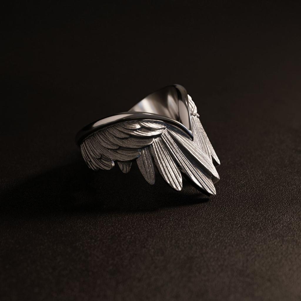 Angel Wings Ring Men's Trendy Style Cold Wind Feather Index Finger Ring Fashion Creative Wings Open Ring