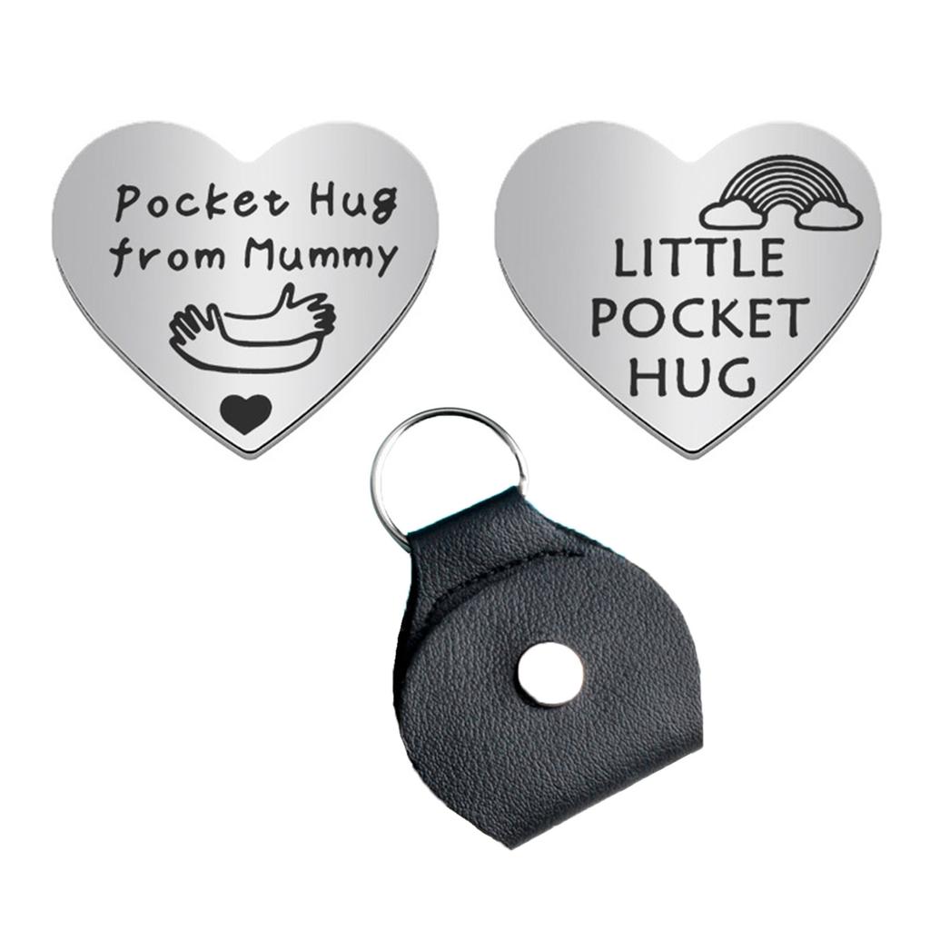 PU Cover Heart Keychain Stainless Steel Keychain Little Pocket Hug from Mom Keyring for Women Girl Party Ornament