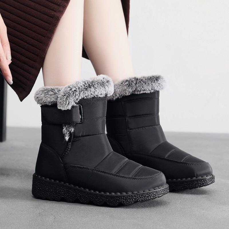 New Rabbit Fur Cotton Shoes High Tube Warm Women's Snow Boots Velcro Waterproof Women's Boots Casual Women