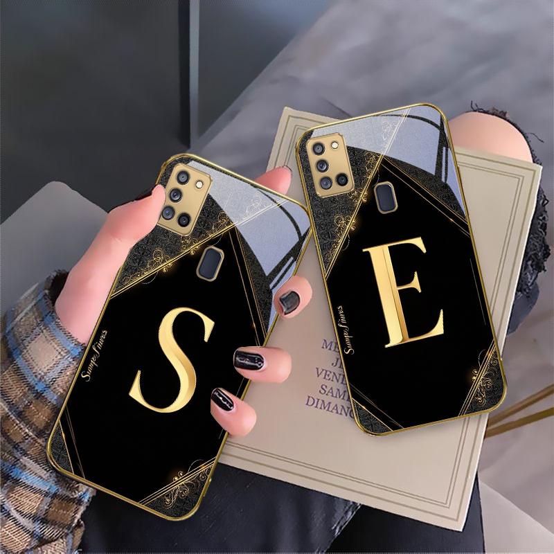 Luxusní písmena s emblémem Pro Samsung A 31 32 A33 A34 35 14 A15 13 16 25 26 50 52 53 54 55 56 70 71 72 73 Zlaté skleněné pouzdro na telefon