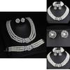Water Diamond Geometric Necklace Earrings Bracelet Set For Bridal Party Accessories