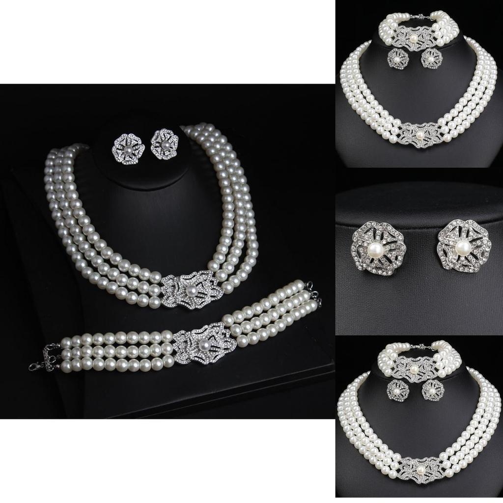Water Diamond Geometric Necklace Earrings Bracelet Set For Bridal Party Accessories