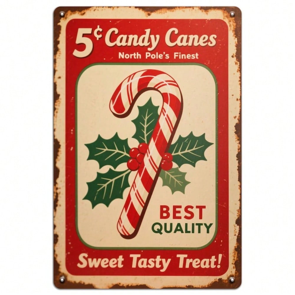 

Vintage Christmas Candy Cane Metal Poster Wall Art Retro Bar Cafe Sign Gift