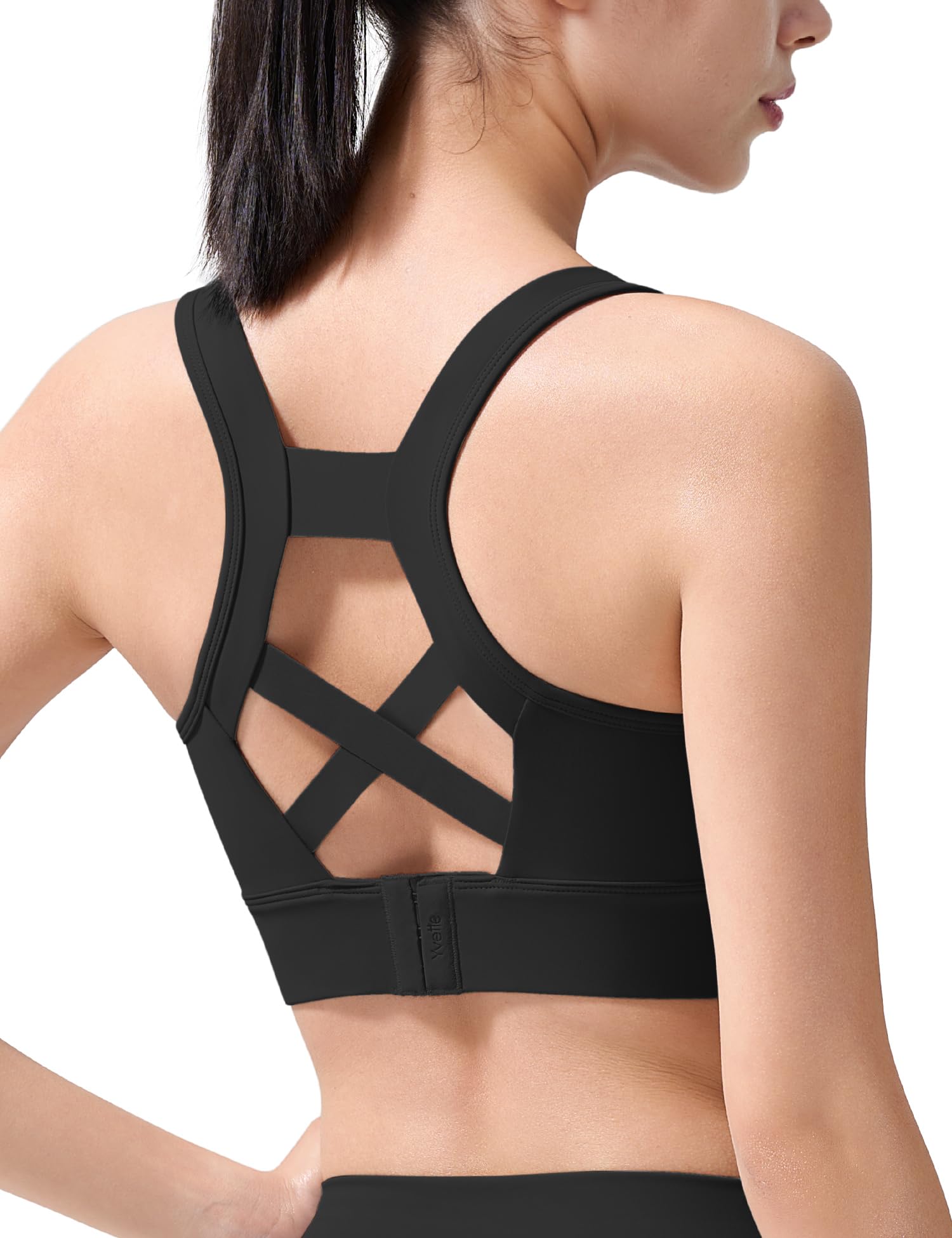 

Yvette Sports Back Integrated Breathable Stylish Size Black Women s Bra, Non-Slip, Hook, Wireless, Cup, Mesh, Racerback, Fitness, Gym, Running, L,