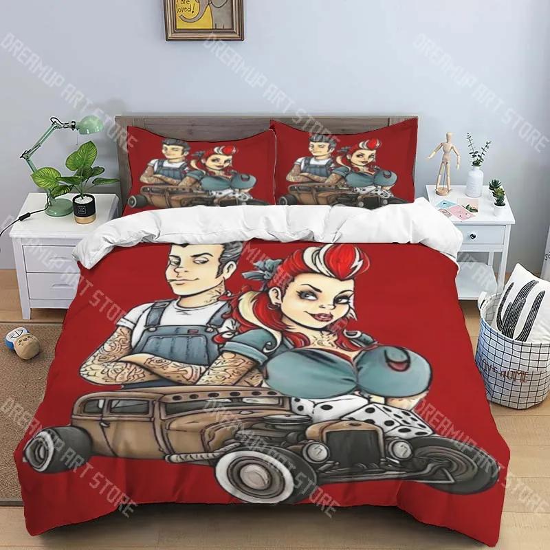 R-Retro rock hip hop music fashion trend print three piece set suitable for children or adults quilt cover pillowcase bedding
