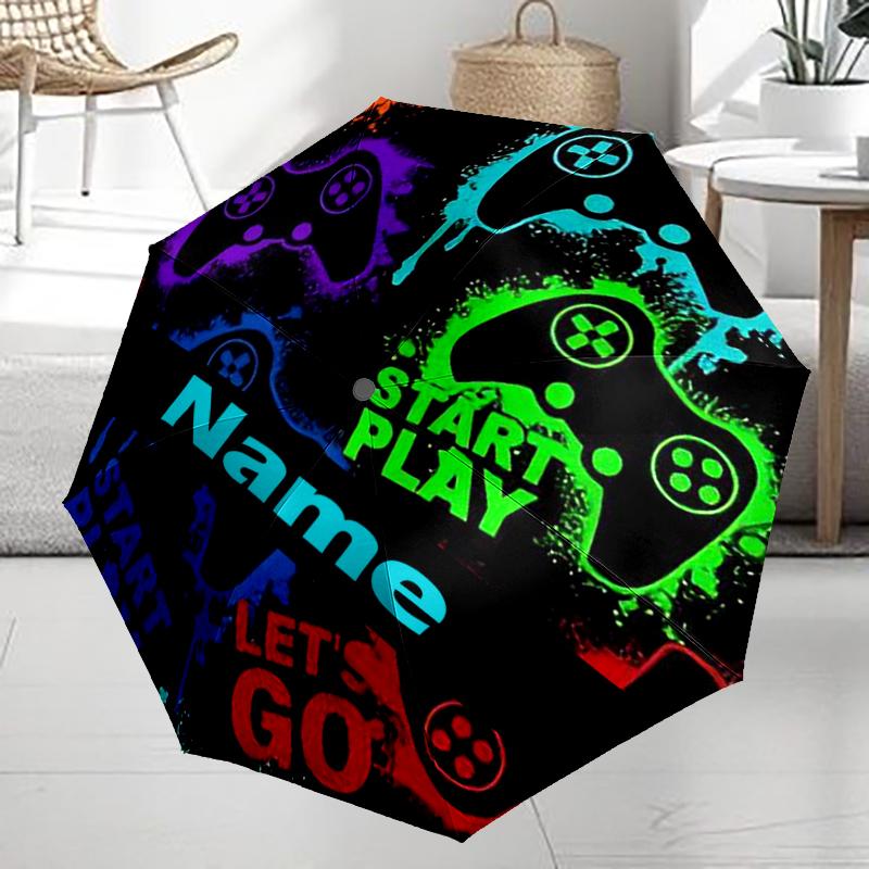Custom Name Game Controller Theme Automatic Umbrella, Lightweight & Portable, 8 Rib, Perfect for Outdoor Travel, Birthdays, Christmas, Gifts.