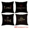1/4pcs 4PC Love Forever Her King His Queen Cushion Covers Sofa Cushion Cover Home Bedroom Room Decoration