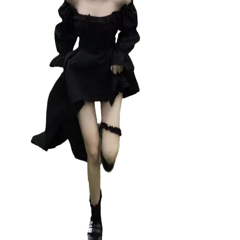 Spring and Summer Skinny Spice Girl Shoulder Black Hepburn Style Princess Dress Women's Niche Chic Design Sexy Short Dress