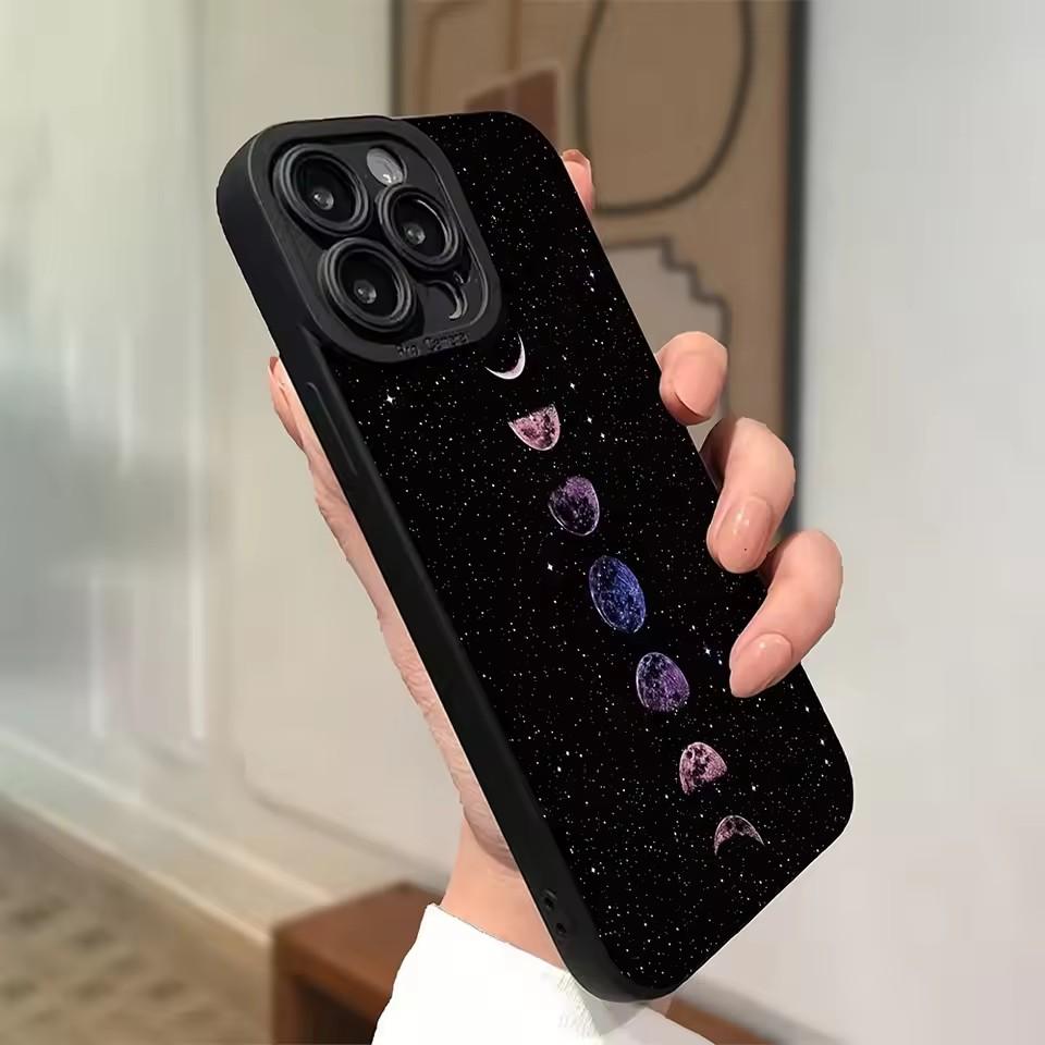 Moon Phases with Botanical Leaves Art Phone Case for iPhone 17 16 15 14 13 12 11 Series Pro Max Plus Double Layer Protection