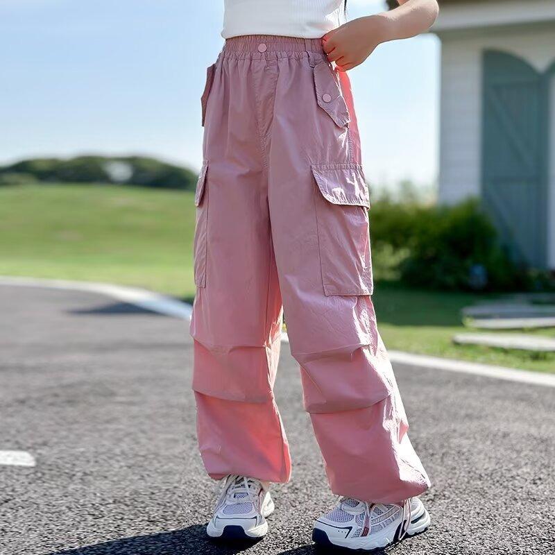 Girls' Overalls, Spring and Summer, Children's Trousers, Big Children's Summer Casual Straight Loose Pants