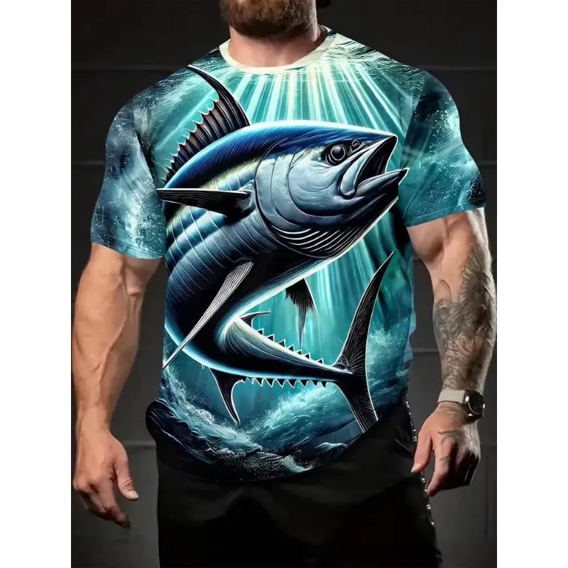 Fashion Men's Crew Neck Short Sleeve 3D Casual Color Printing Casual Short Sleeve Crew Neck T-Shirt