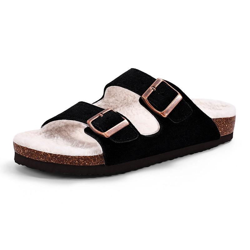 

Модные Зимние Повседневные Мюли для Женщин и Мужчин Новые Клоги Тапочки с Регулируемой Пряжкой Коровья Замша Пробковая Стелька Уютные Женские Сандалии 36
