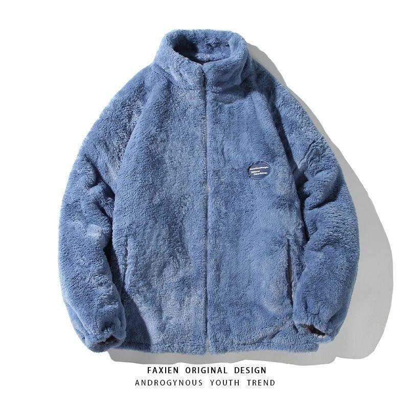 Winter New Trendy Brand Tie-dye Stand-up Collar Lamb Wool Jacket for Men and Women Street Casual Padded Couple Cotton-padded Clothes