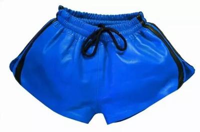 Tragen Sie weiches Lammleder Echtes Leder Klassischer Sportstil Blaue Shorts Neu Handgefertigt Fitnessstudio