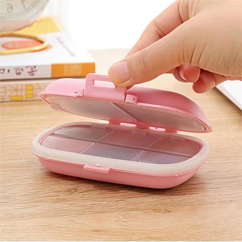 1Pc Portable 8-Compartment Sealed Pill Box Moisture-Proof One-Week Pill Box with Cover Double-Layer Dispenser Medicine Box