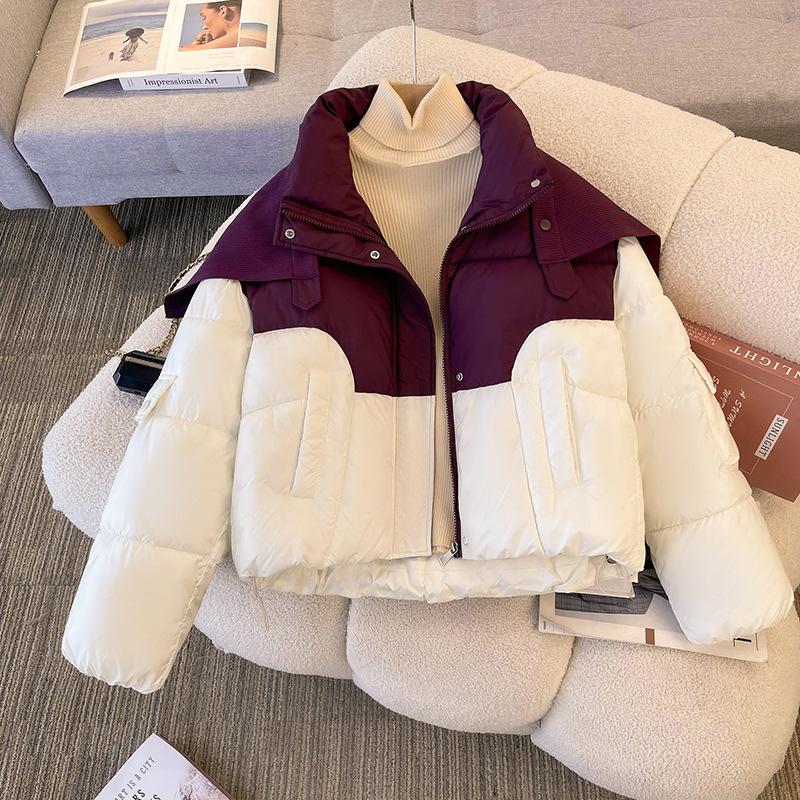 

Cotton clothes women s loose and versatile fashion winter new contrasting colors fried street bread clothes bread clothes short cotton clothes XXL 140-160j розы красного