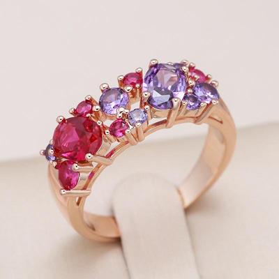 Anelli con texture di lusso con zirconi rosa viola scintillanti per regali di gioielli per feste di moda da donna