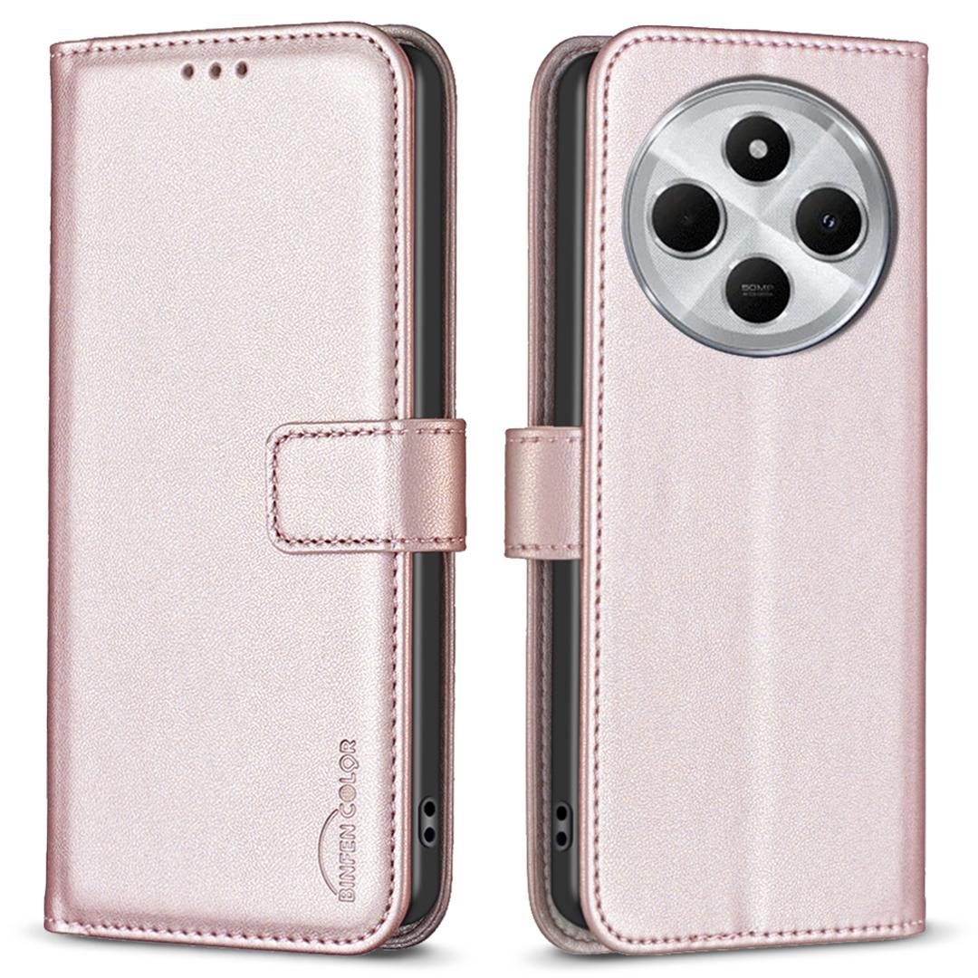 

BINFEN COLOR BF17 For Xiaomi Poco C75 4G/Redmi 14R 5G/14C 4G Case Wallet Folio Flip Leather Cover Rose Gold