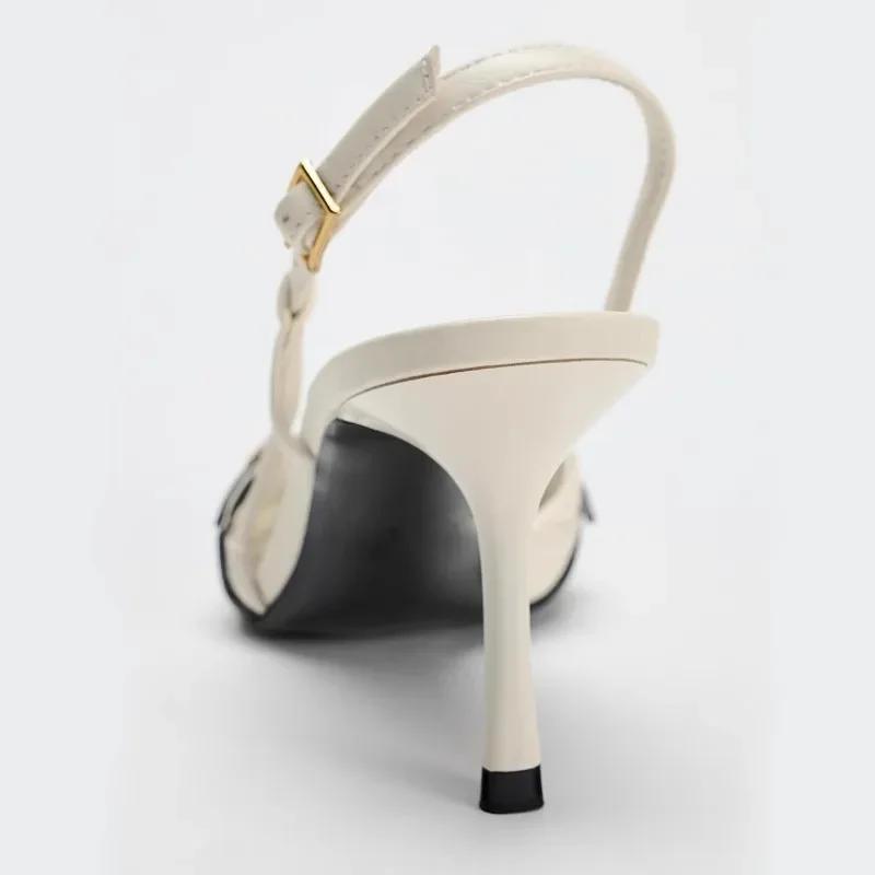 Fashion Original Designer High Heels Women Sexy Pointy Toe Cross Buckle Strap Decoration Heeled Sandals Summer Slingbacks White Pumps