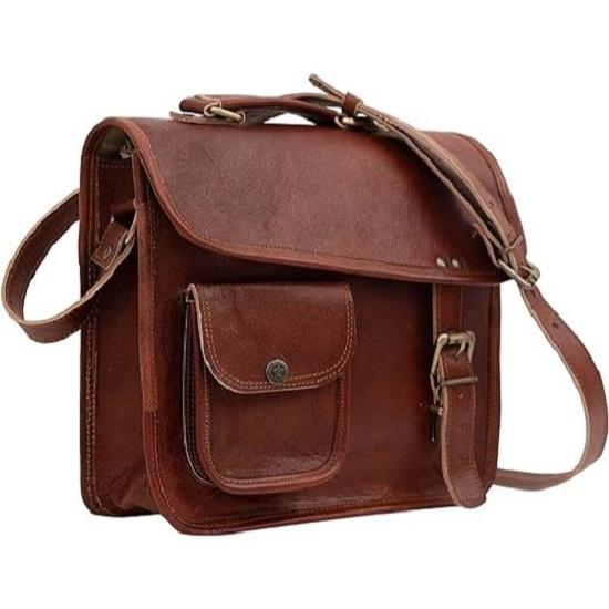 Leather 11 Inch Vintage Leather Ipad Messenger Bag For Office -Handmade Document Briefcase Adjustable Satchel Bags Rustic Brown
