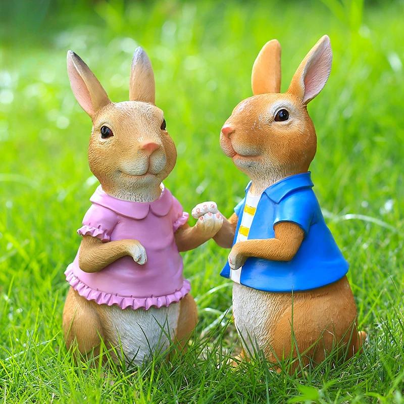 Easter Bunny Sculptures Hugging Carrots/Egg Figurines Desk Decorative Cute Rabbit Figure Creative Rabbit Figurine for Home Decor