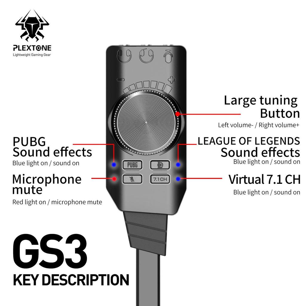 Herní zvuková karta Puji GS3 s USB 7.1 a 3,5mm konektorem pro sluchátka s mikrofonem pro PC a mobilní zařízení