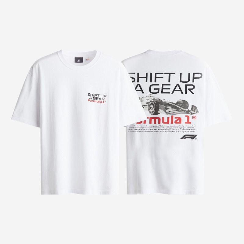 

[Формула 1] Мужская и женская футболка HM Летний принт с надписями Свободный крой со спущенным плечом Круглый вырез Короткий рукав 0972640 White/Formula 1 175/100