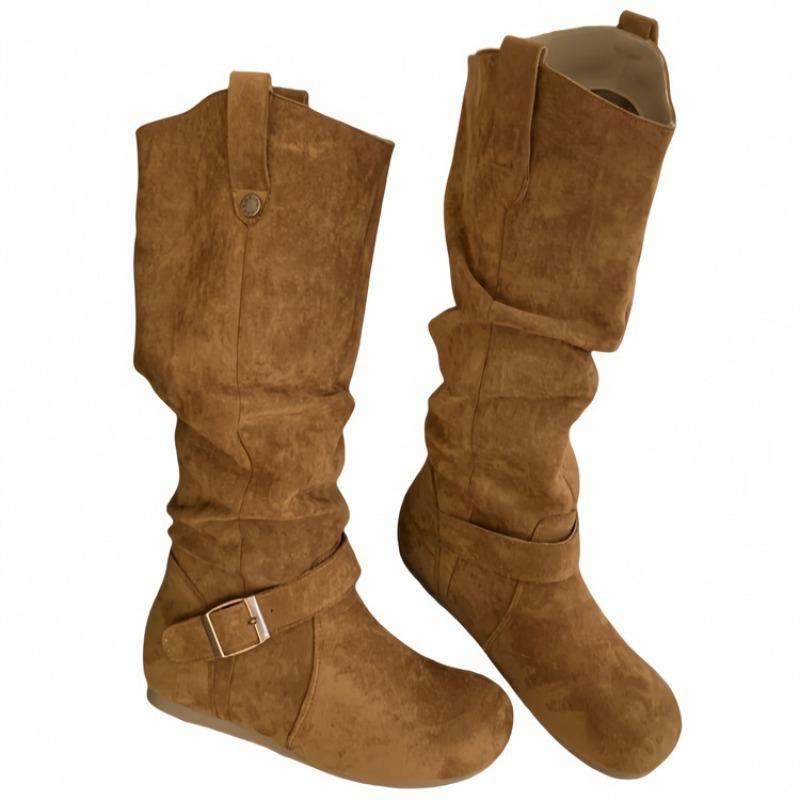 Miting retro inner heightening flat-bottomed western cowboy boots women's 2025 new matte suede low-heeled high boots