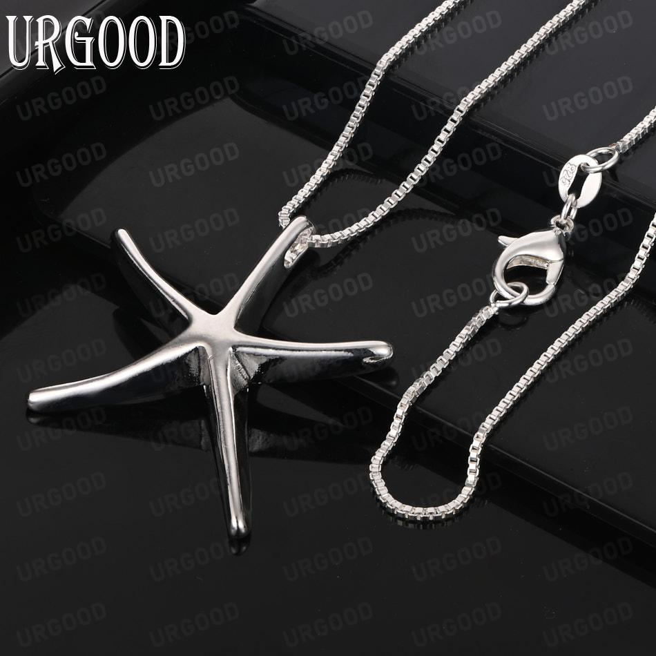 925 Sterling Silver Simple Polished Five-Pointed Star Pendant Necklace - Stylish Evening Jewelry