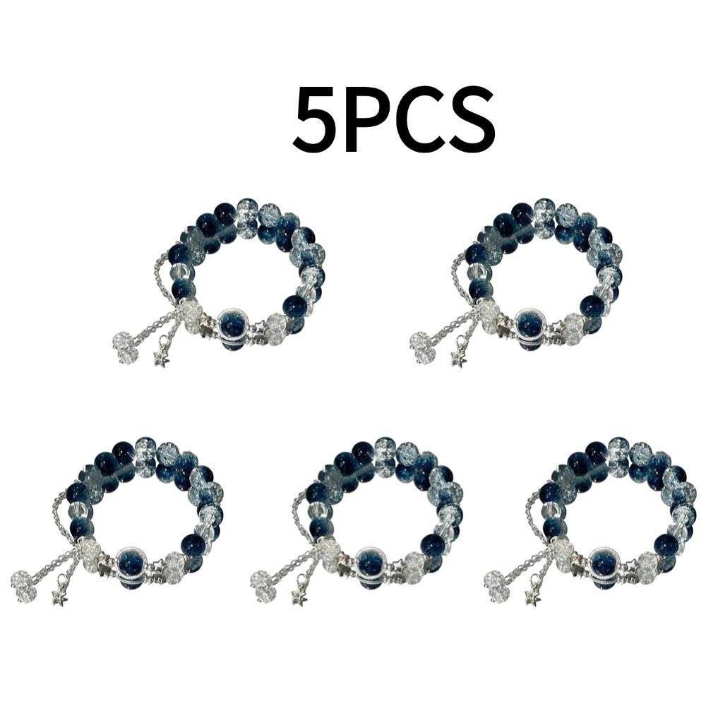 1/3/5Pcs Niche Star Chain Tassel Bracelet For Women Fantasy Blue Crystal Beads Elastic Rope Bracelet Best Friend Jewelry Gift