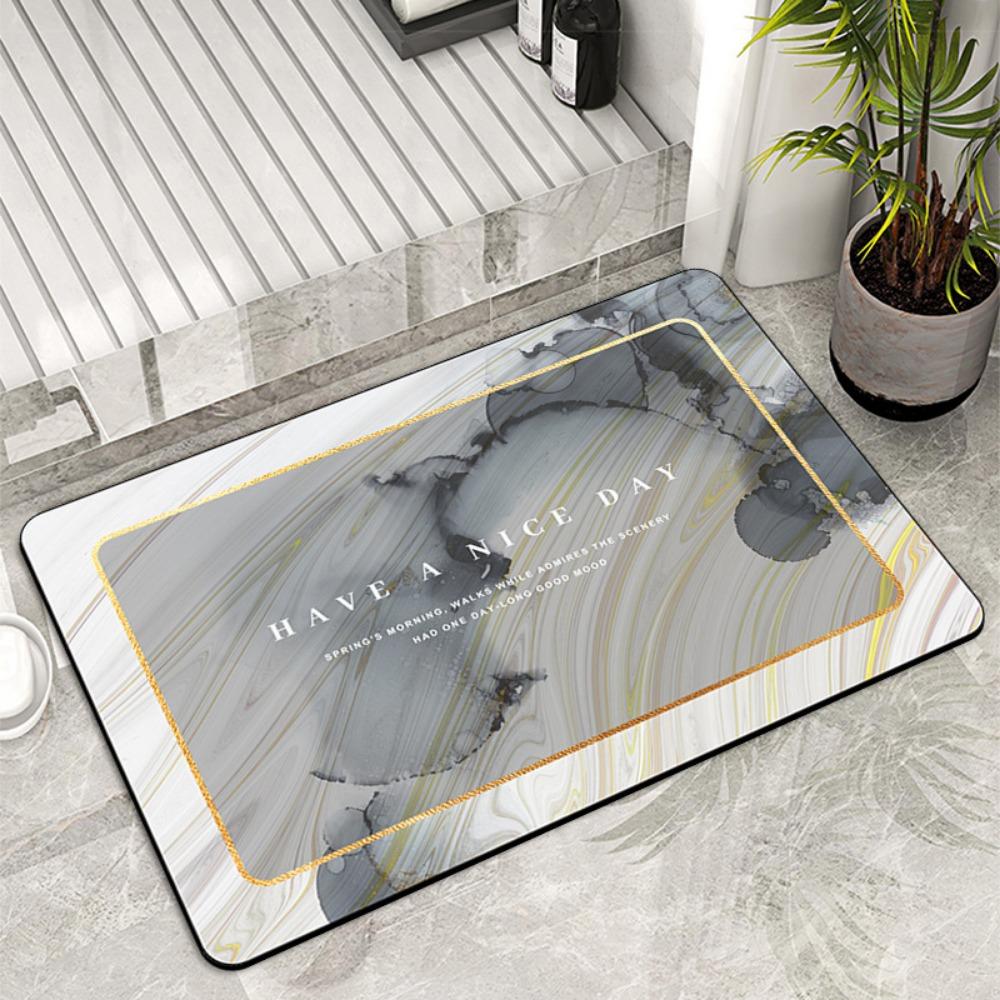 2pcs Luxury Marble Floor Diatom Mud Bathroom Floor Mat Entrance Door Mat Toilet Absorbent Foot Mat
