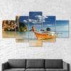 Thailand Island Hopping Boat Seascape 5 Piece Five Panel Wall Canvas Print Modern Art Poster Picture Home Decor Gift For Him For Her