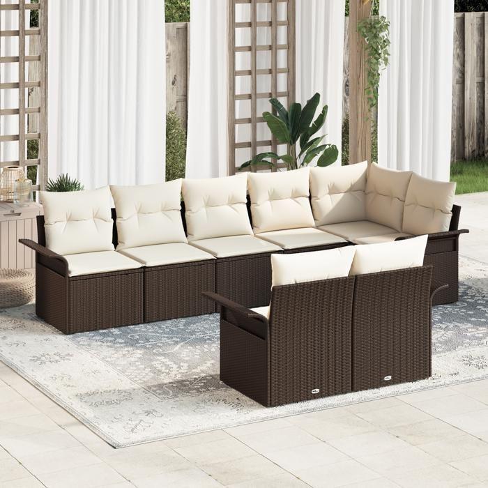 VidaXL Ensemble de canapés de jardin 8 pièces Chocolat Rotin synthétique avec coussins 3345408