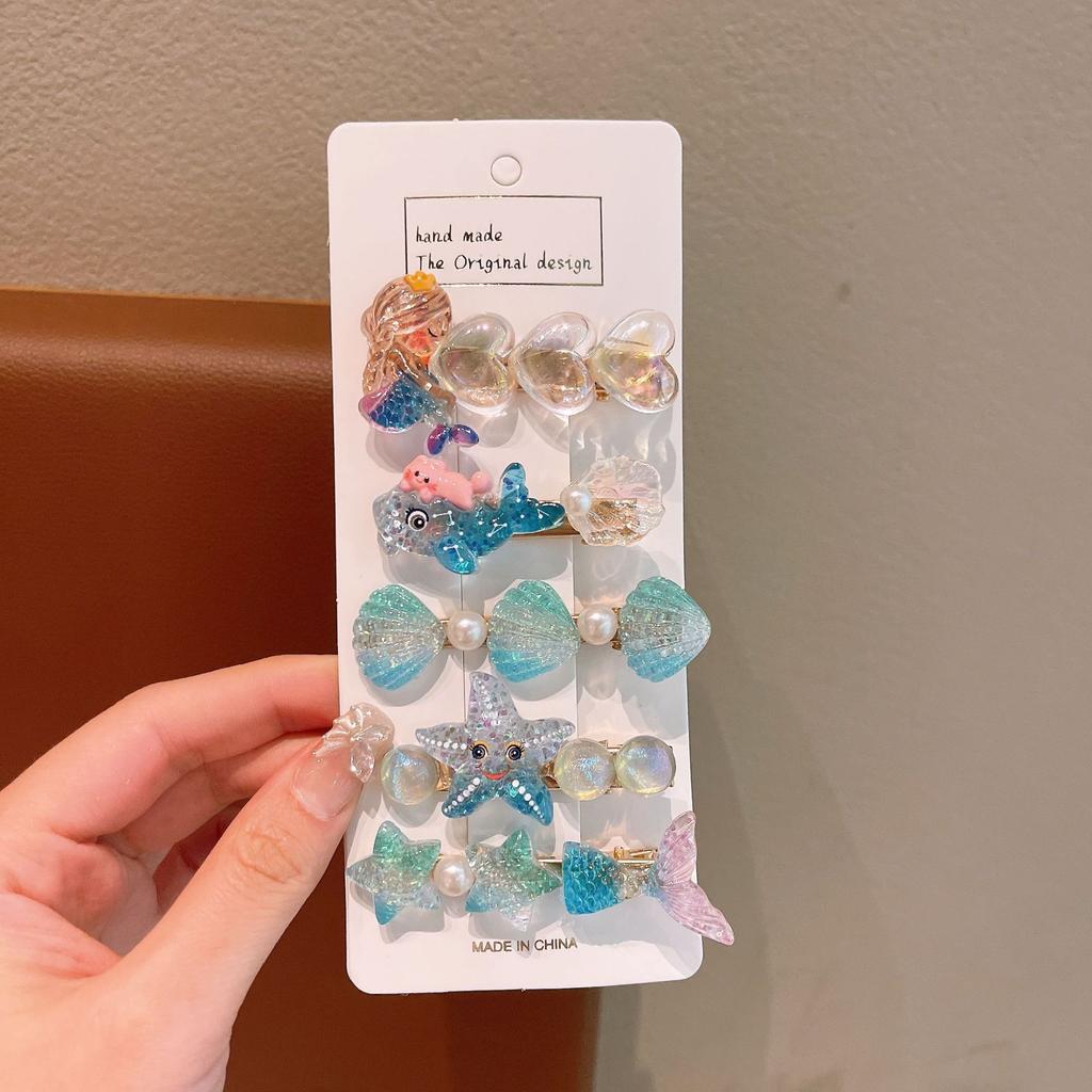 Children'S Cute Ocean Series Hair Clips, Cartoon Mermaid Shell Starfish Hair Accessories, Baby Hair Damage Side