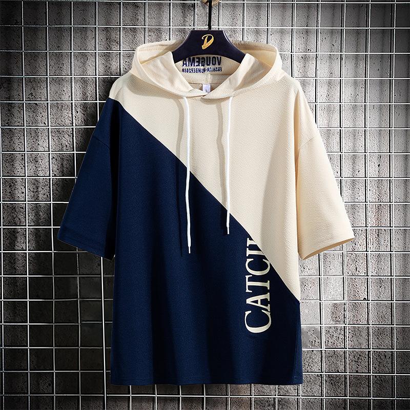 Летняя футболка с короткими рукавами, мужская, свободная, повседневная, с капюшоном, с короткими рукавами, мужская XS хаки