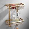 Brushed Brass Double-Layer Corner Bathroom Shelf