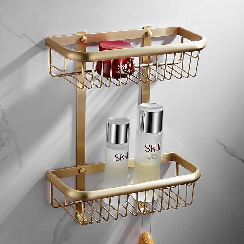 Brushed Brass Double-Layer Corner Bathroom Shelf