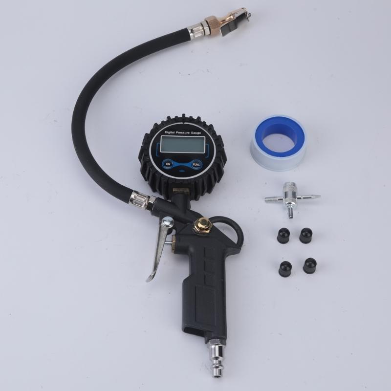 Digital Tire Inflator for Car and Motorcycle Tire Care with Lighted Pressure Display, Hose Tool and Grip Body Design