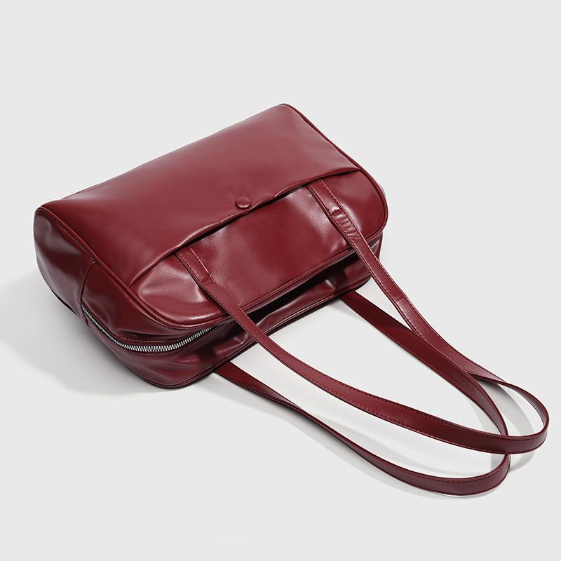 Vintage Wine Red Underarm Bag for Women Summer 2025 Trendy Large Capacity Commuter Briefcase Handbag Boston Bag